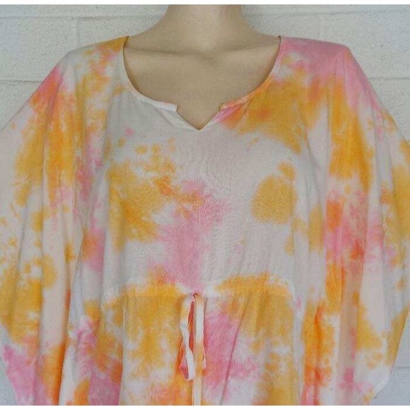 New Sacred Threads One Size Rose Tie-Dye Pullover Rayon Kaftan Poncho Top - Picture 3 of 3